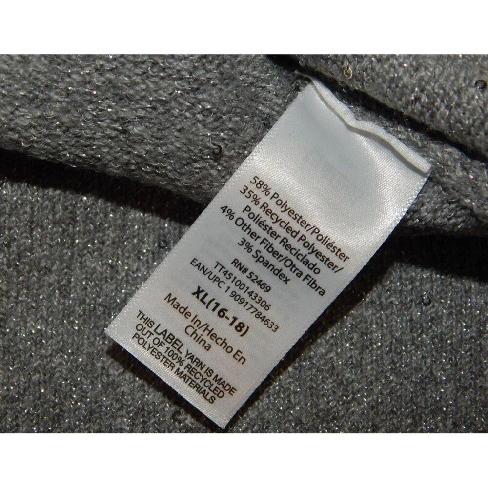 Women's Time And Tru V Neck Sequin Sweater GRAY Pullover Size XL (16-18) NWT - Picture 7 of 16
